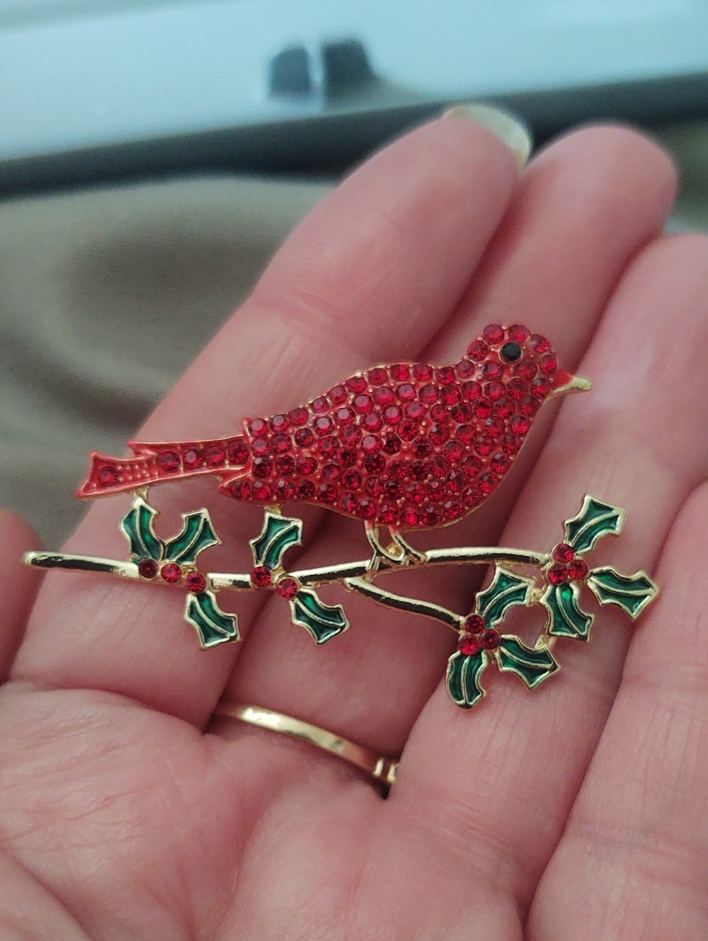 Red Rhinestone Bird Brooch - Picture 4 of 4